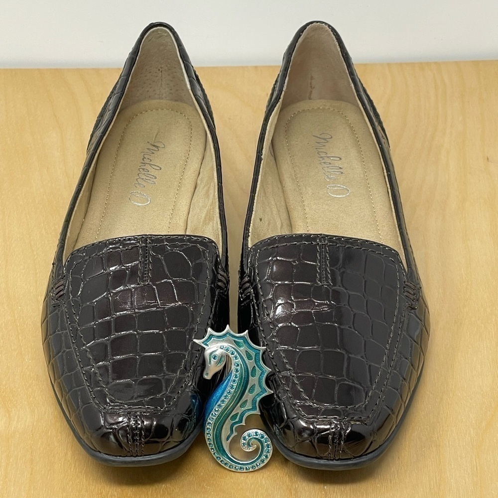 Michelle D Vegan Leather Crocodile Embossed Black Loafers Size 8.5 - Picture 2 of 9